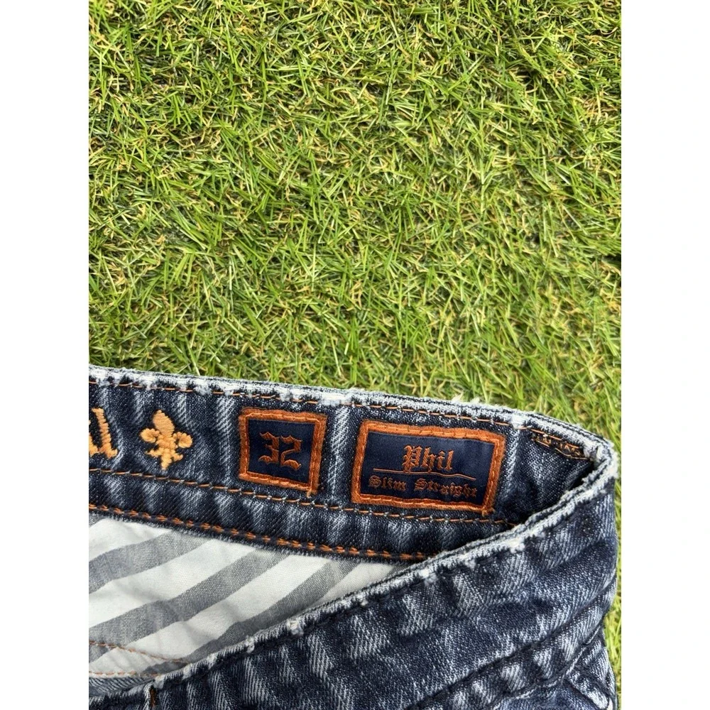 Rock Revival Jeans Mens 32 Phil Slim Straight Fit Grunge Denim Embellished